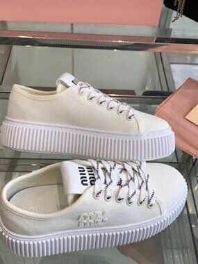 Miu Miu White Canvas Platform Sneakers